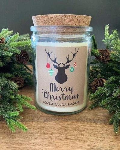 Merry Christmas Deer Antler Personalized Soy Candle